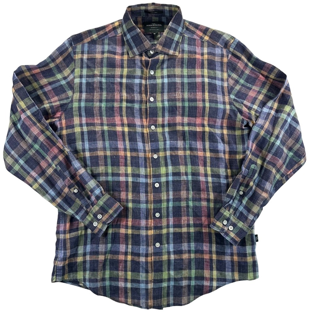 Rodd & Gunn Mens M Linen Plaid Long Sleeve Button Down Shirt Sports Fit Italy